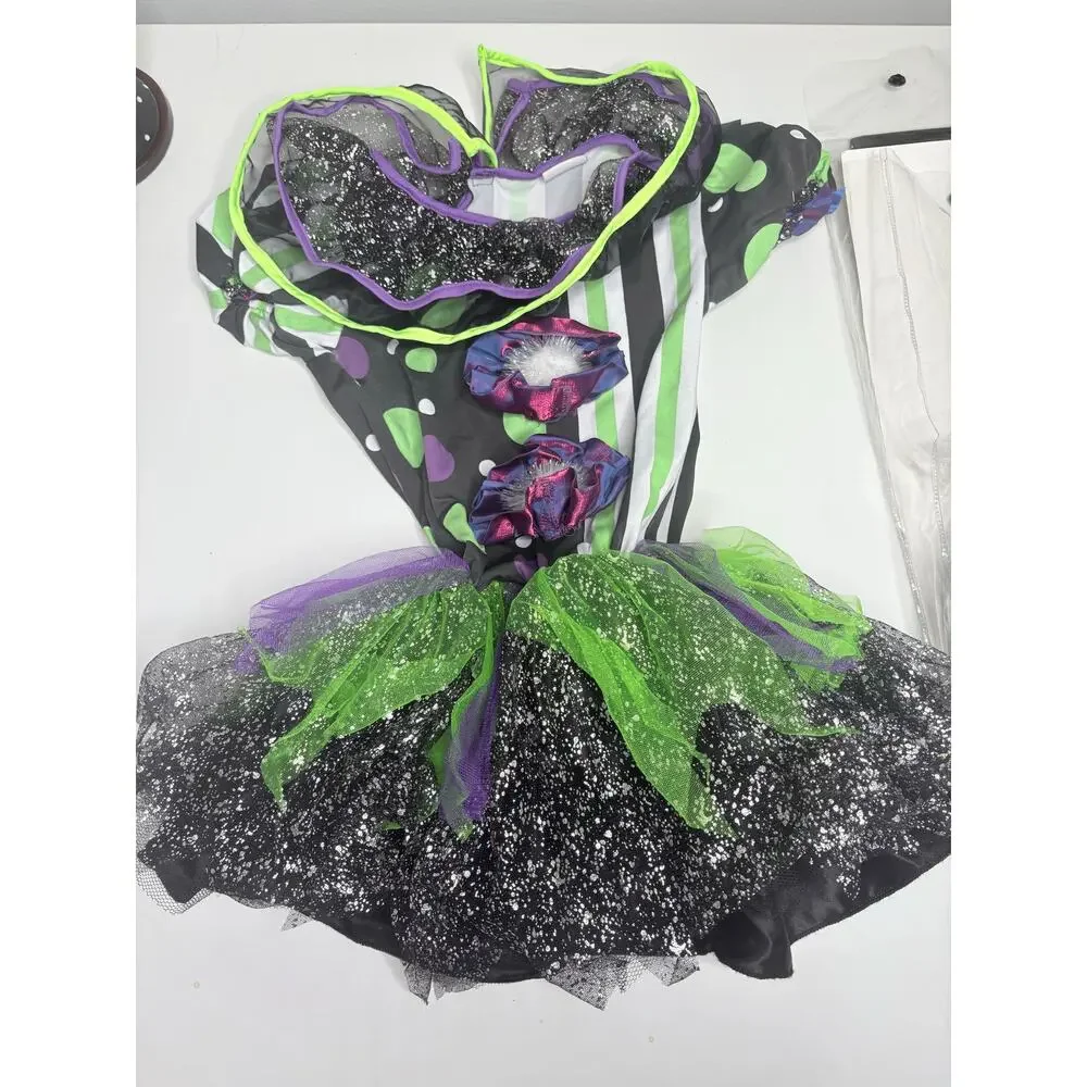 Girls Clown Costume Small Neon Glow In the Dark Halloween Dress Up